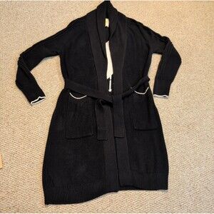 Kerri Rosenthal Drippy Heart Cardigan Duster Medium Black Belted Cashmere Blend